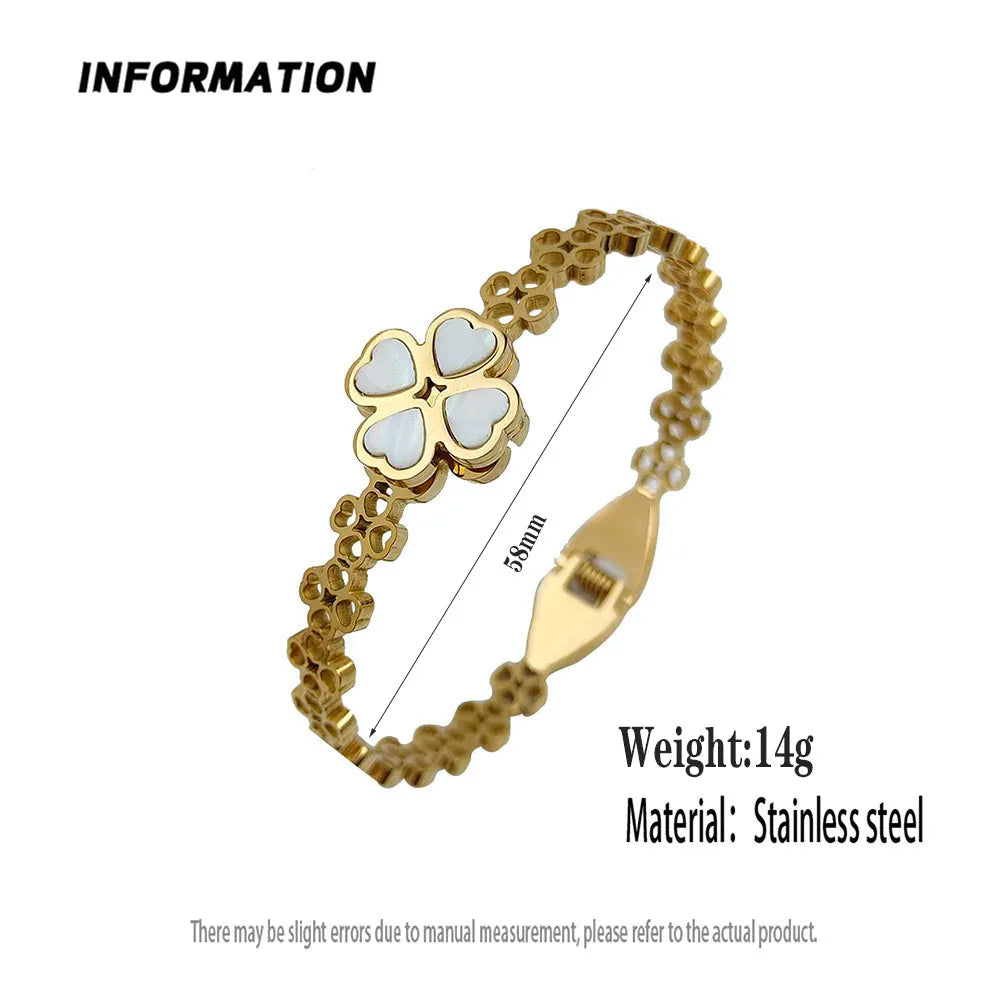 New four-leaf clover white shell stainless steel gold-plated bracelet 18K, high quality waterproof couple bracelet, wife gift