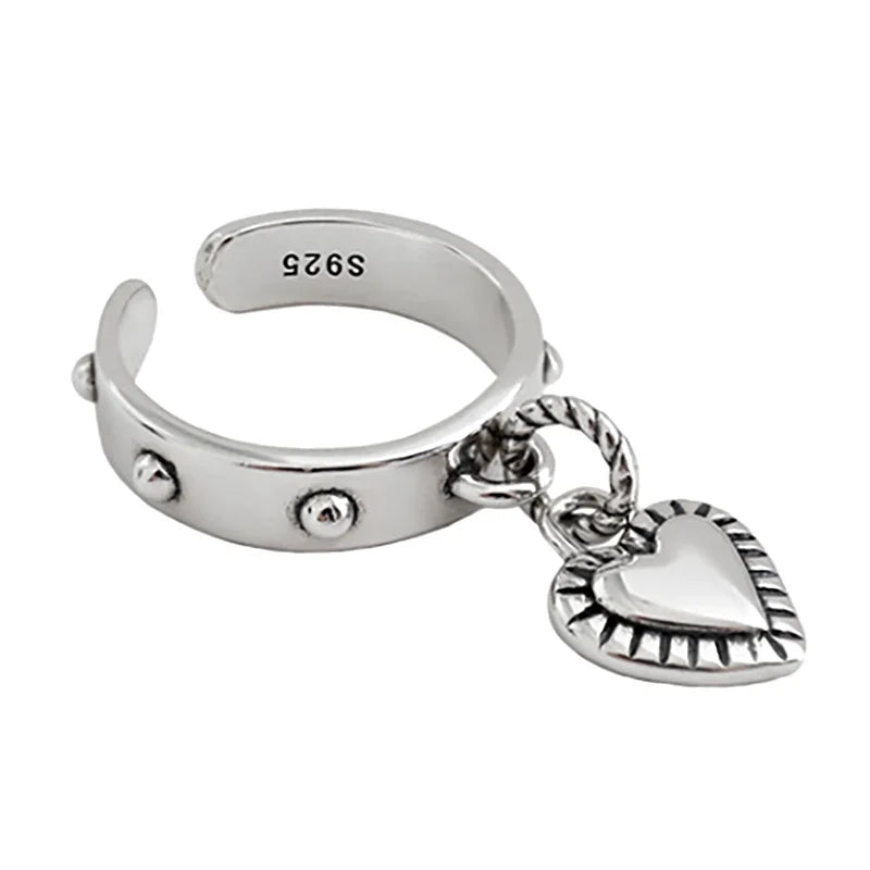 925 Sterling Silver Heart Pendant Adjustable Rings For Women Wedding Luxury Jewelry Wholesale and