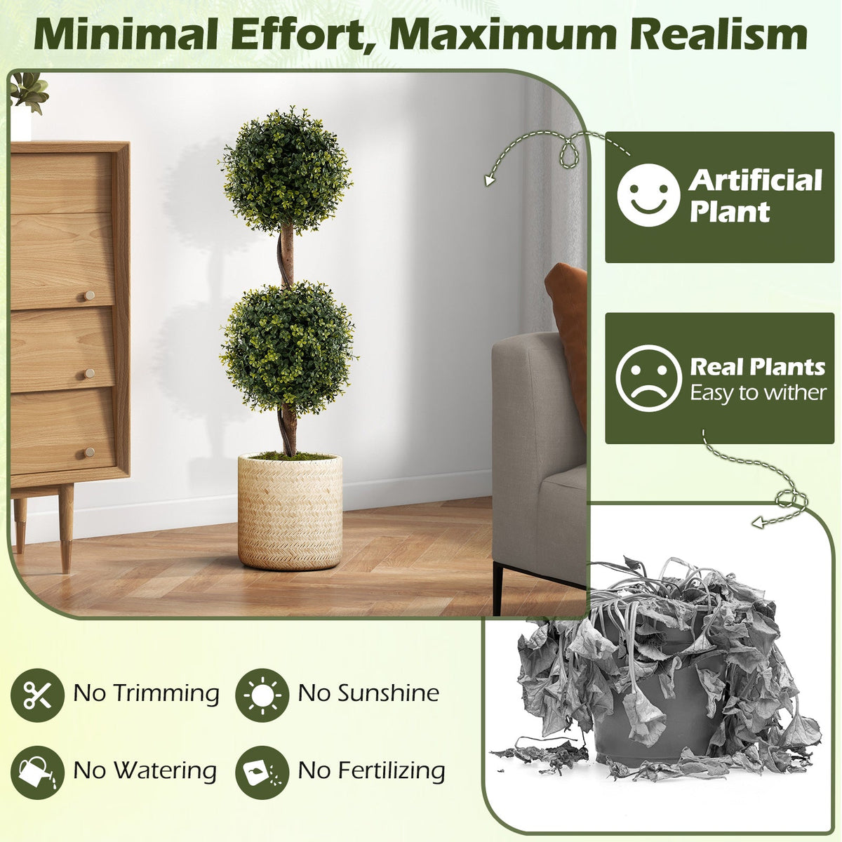 Set of 2 Artificial Double Topiary Ball Trees