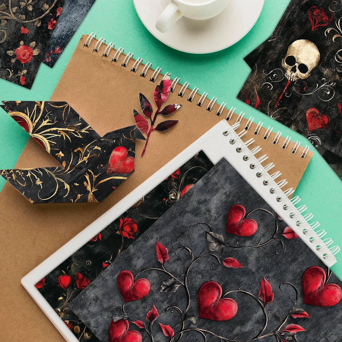 12pcs Gothic Love Themes Decor Paper | Valentine's Day Gift Wrapping & Scrapbooking Supplies