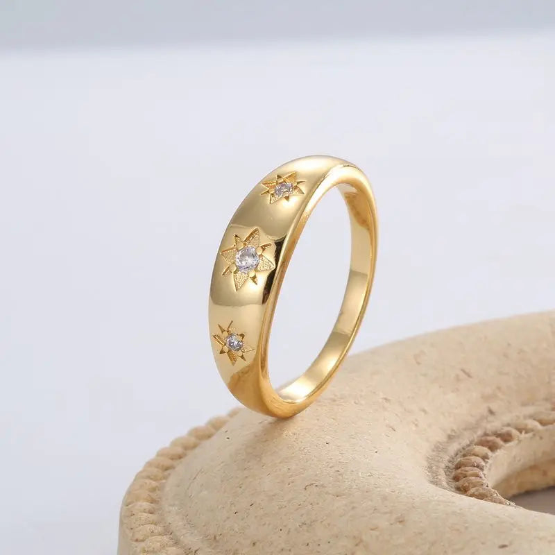 925 Sterling Silve Star Chunky Ring For Women Vintage Trendy Zirconia Finger Stacking Rings Punk Accessories Jewelry Gift