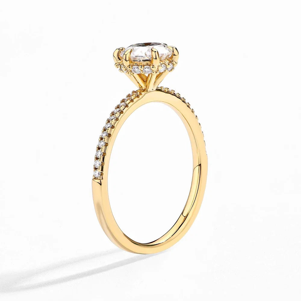 MINTYBOX 18K Yellow Gold D Moissanite Rings for Women Handmade 6.5mm S925 Silver Round Shape Engagement Ring Gift Fine Jewelry
