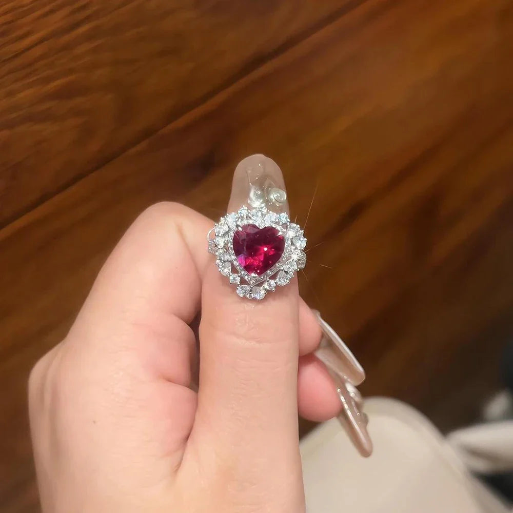 MINTYBOX 4.0CT Heart Ruby Rings for Women S925 Sterling Sliver 10*10MM Gemstone Engagement Wedding Rings Fine Jewelry Party