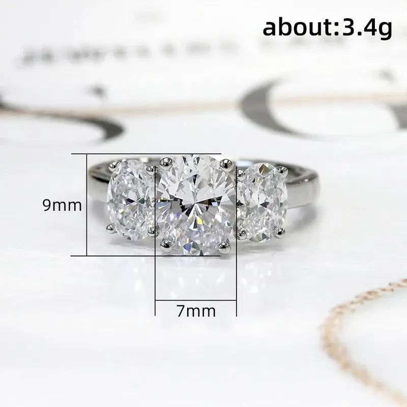 925 Sterling Silver Classic Sparkling Oval Zircon Rings For Women High Quality Wedding Party Trendy Jewelry Anniversary Gift