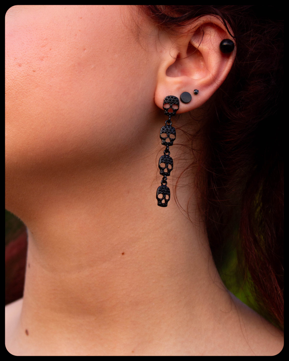 Dark Skull Drop Stud Earrings