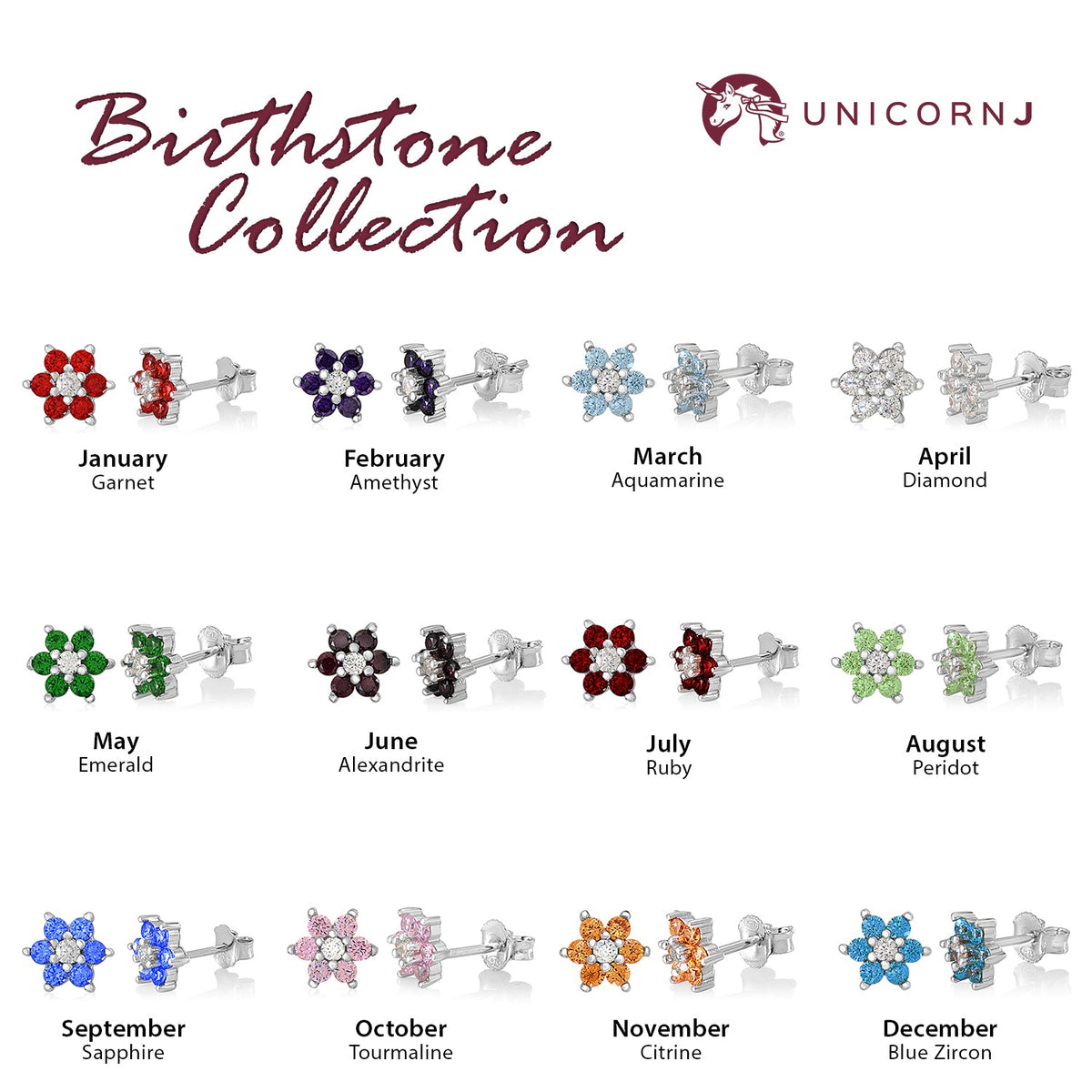 Birthstone Earrings in Sterling Silver with CZ Flower