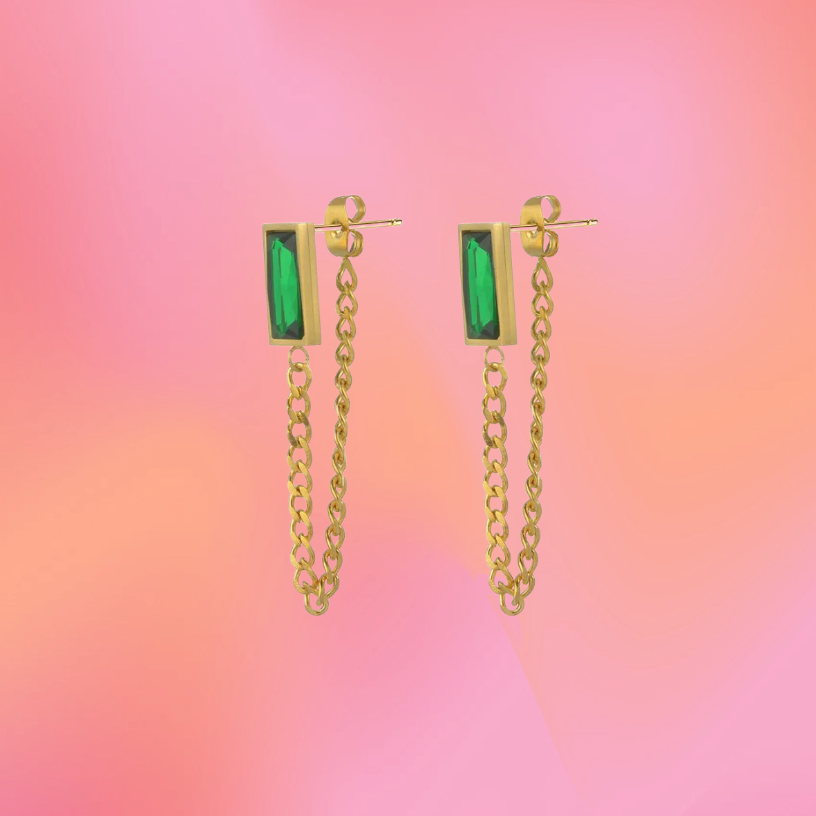 Gem Chain Titanium Earrings
