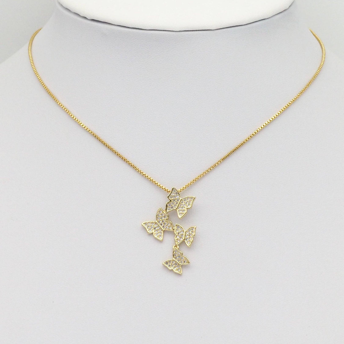 Gold Clear CZ Four Butterflies Charm, Sku#LD425