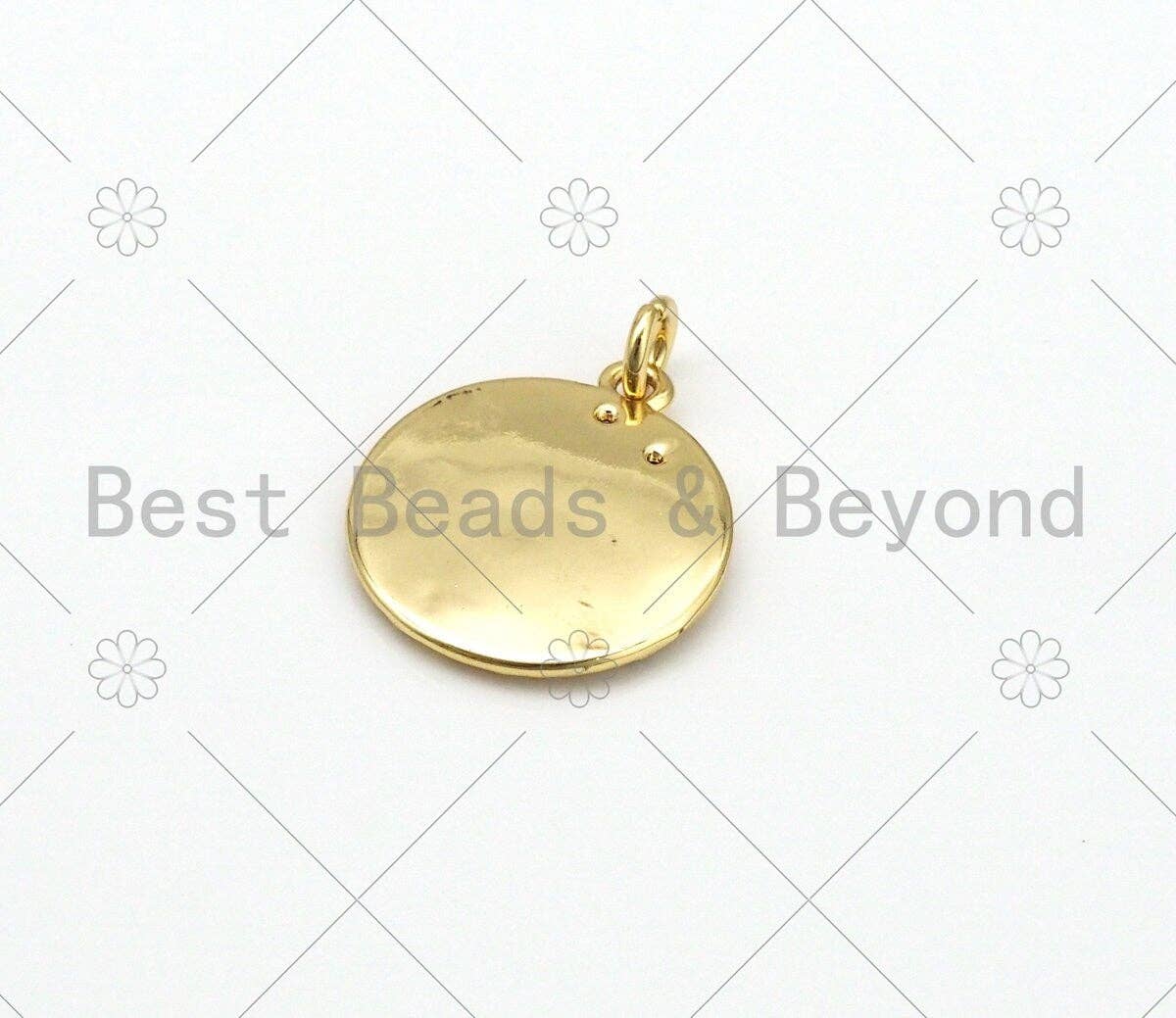 Black Enamel Elephant Mom And Baby On Round Coin Shape Pendant,18K Gold Filled Moon Star CZ Charm,Necklace Bracelet Pendant,18x21mm,Sku#L614C