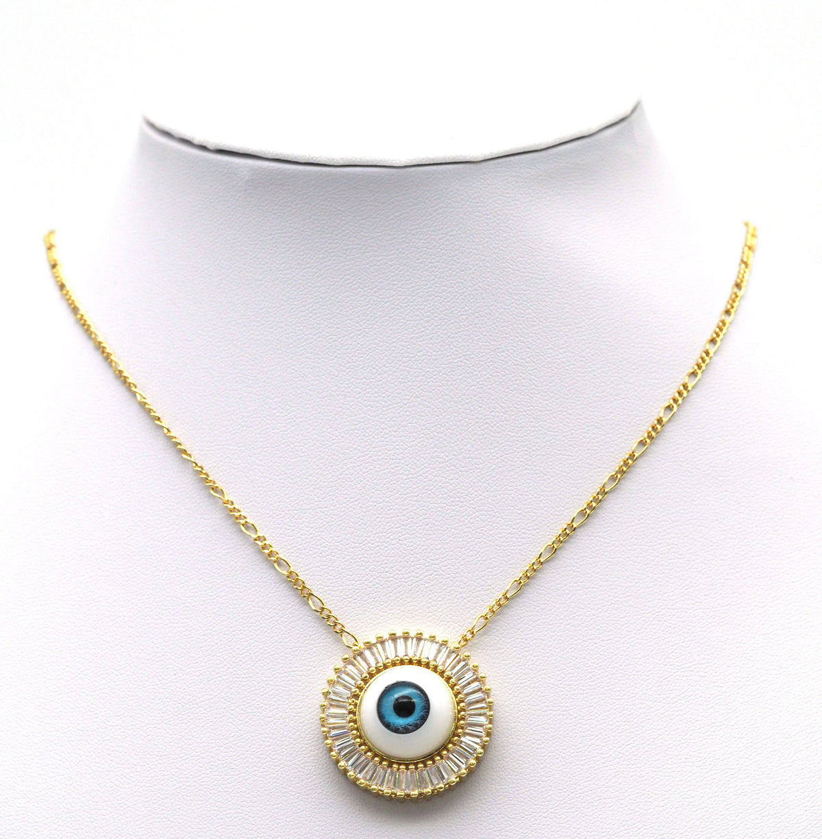 Baguette CZ Enamel Evil Eye On Round Flower Charm, Sku#L669