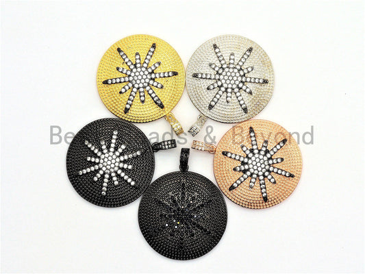 CZ Micro Pave Large 36x39mm Star on Round Disc Pendant, F554