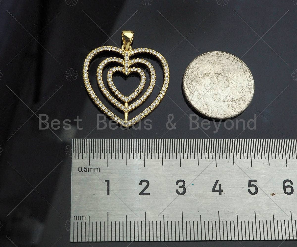Gold Filled CZ Micro Pave Triple Heart Frame Shape Pendant, 18K Gold Filled Heart Charm, Necklace Bracelet Charm Pendant,25x26mm,Sku#LD90