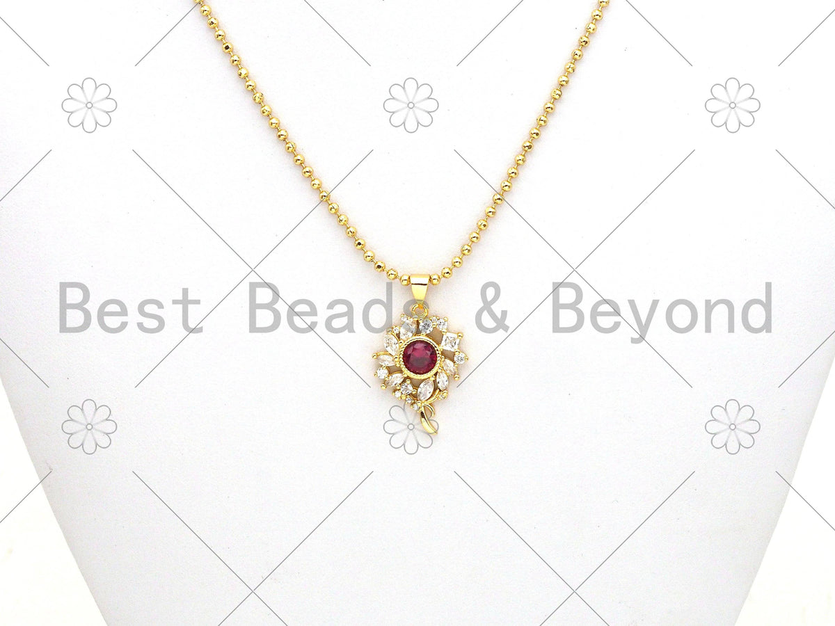 Big Fuchsia CZ Micro Pave Sunflower Shape Pendant, 18K Gold Filled Flower Charm, Big CZ Pave Pendant,17x24mm, Sku#LK373