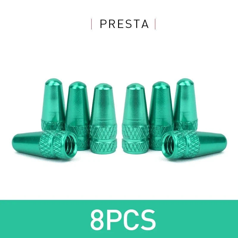 Aluminum Alloy Bike Valve Caps | 8-Piece Pack for Presta and Schrader Valves