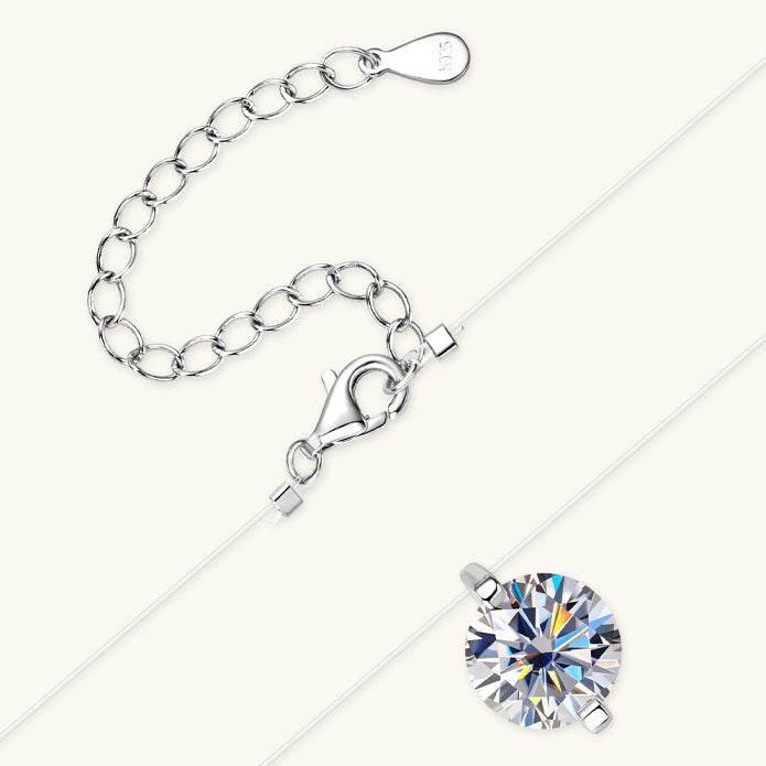 S925 Mermaid Tear Floating CZ Necklace, Sterling Silver Invisible Fishing Line 6-8mm Cubic Zirconia Pendant