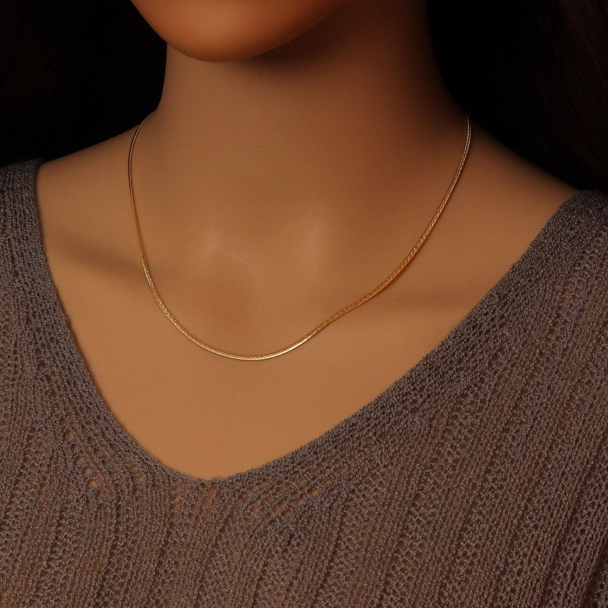 Dainty Gold thin snake Chain Necklace, thin herringbone chain, Sku#LD545c