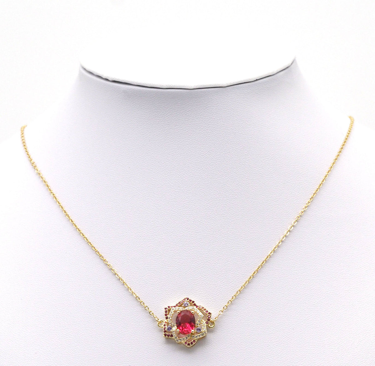 Fuchsia CZ Rose Flower Frame Charm, Sku#LK750