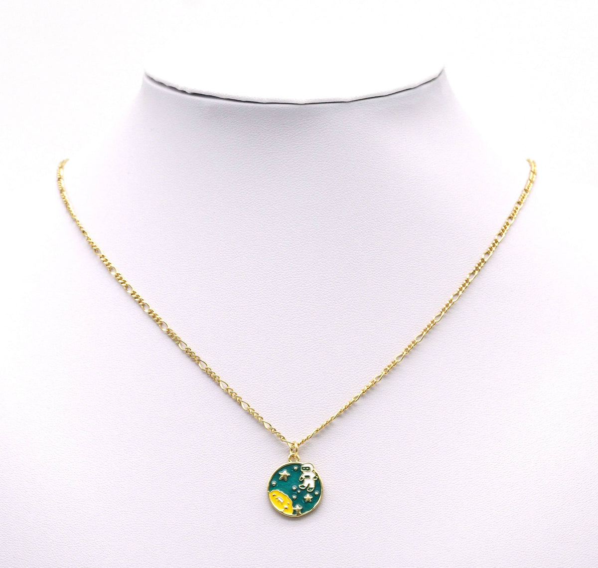Gold Enamel Astronaut On Round Sky Charm, Sku#LD317