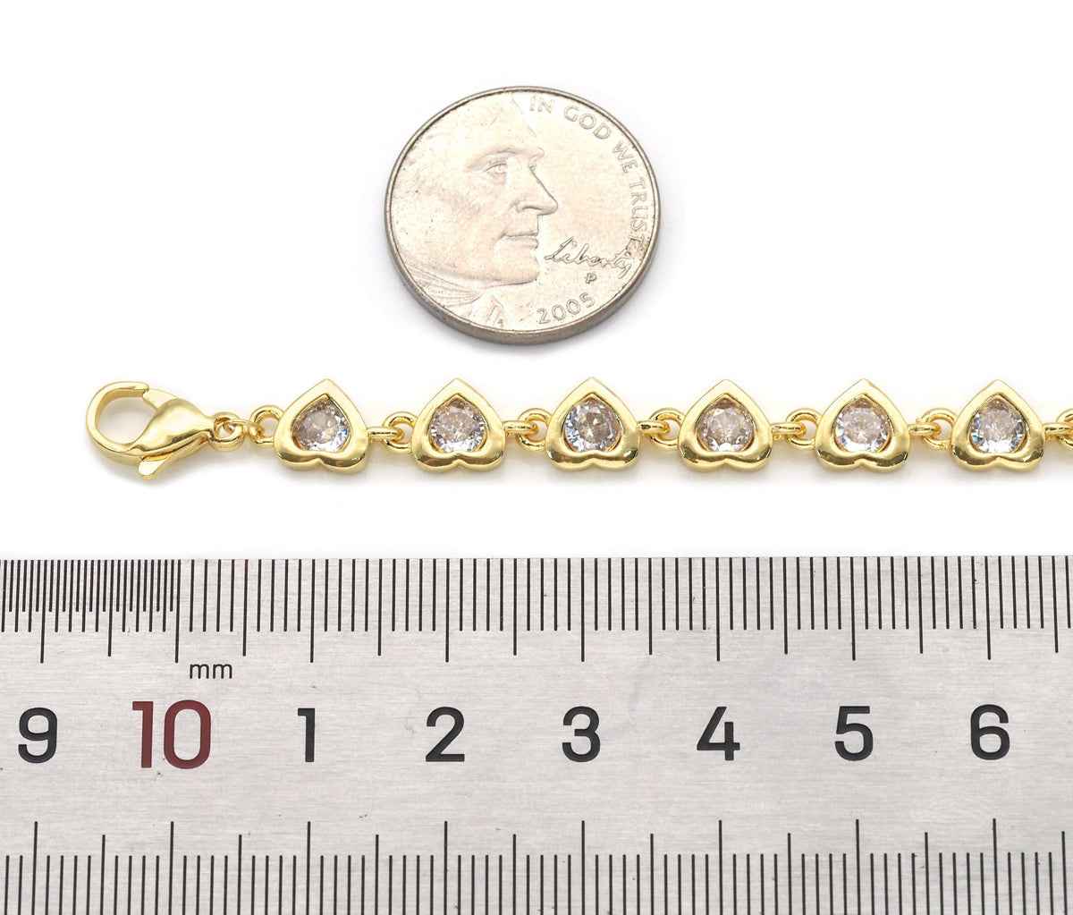 Clear CZ Heart Gold Adjustable Bracelet, Sku#JL169