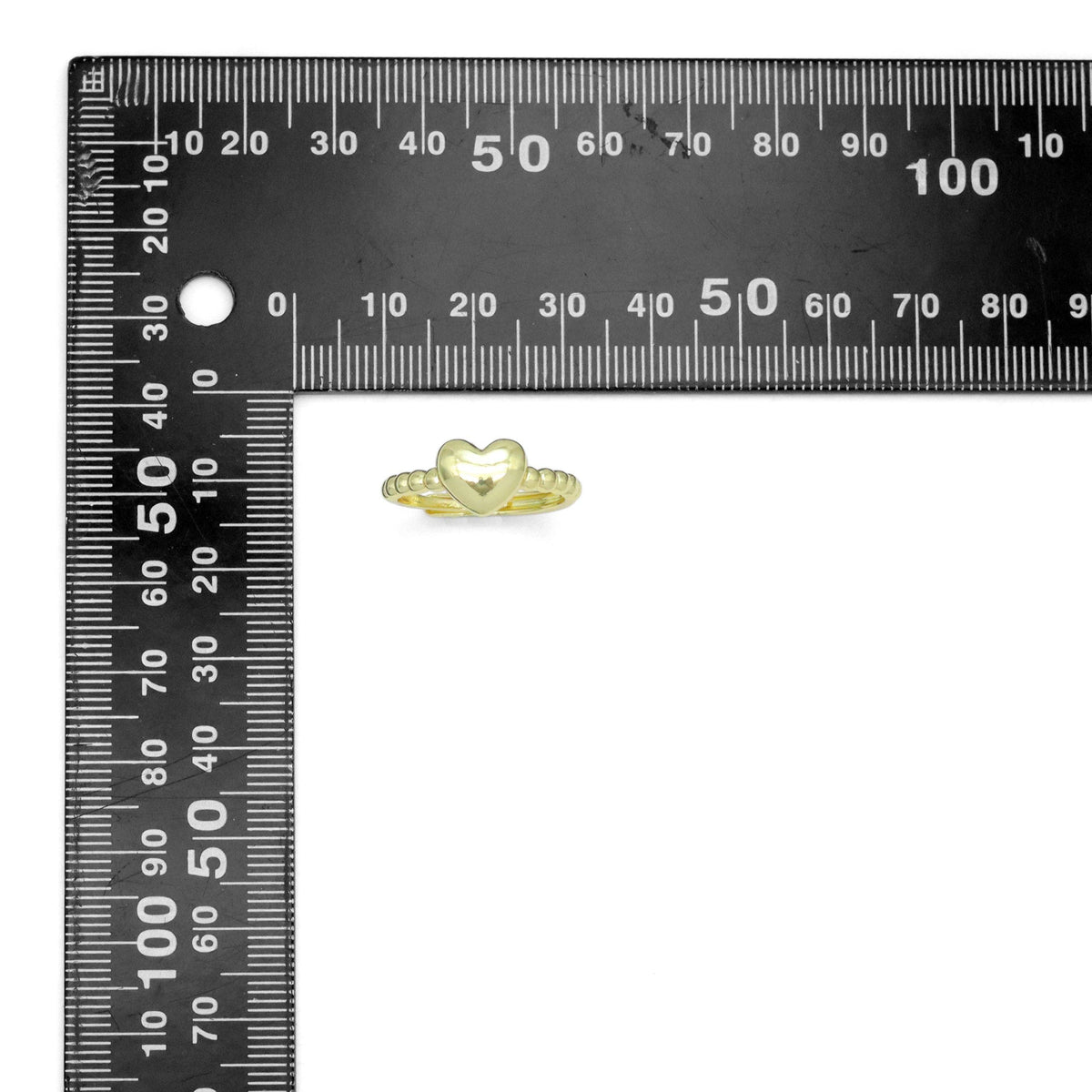 Gold Puffy Heart Hammered Thin Adjustable Ring, Sku#LD651c