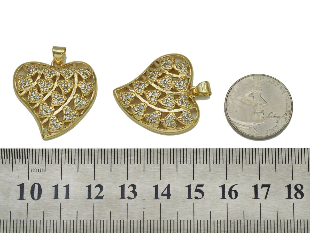 CZ Hollow Out Multiple Hearts Charm, Sku#LD281