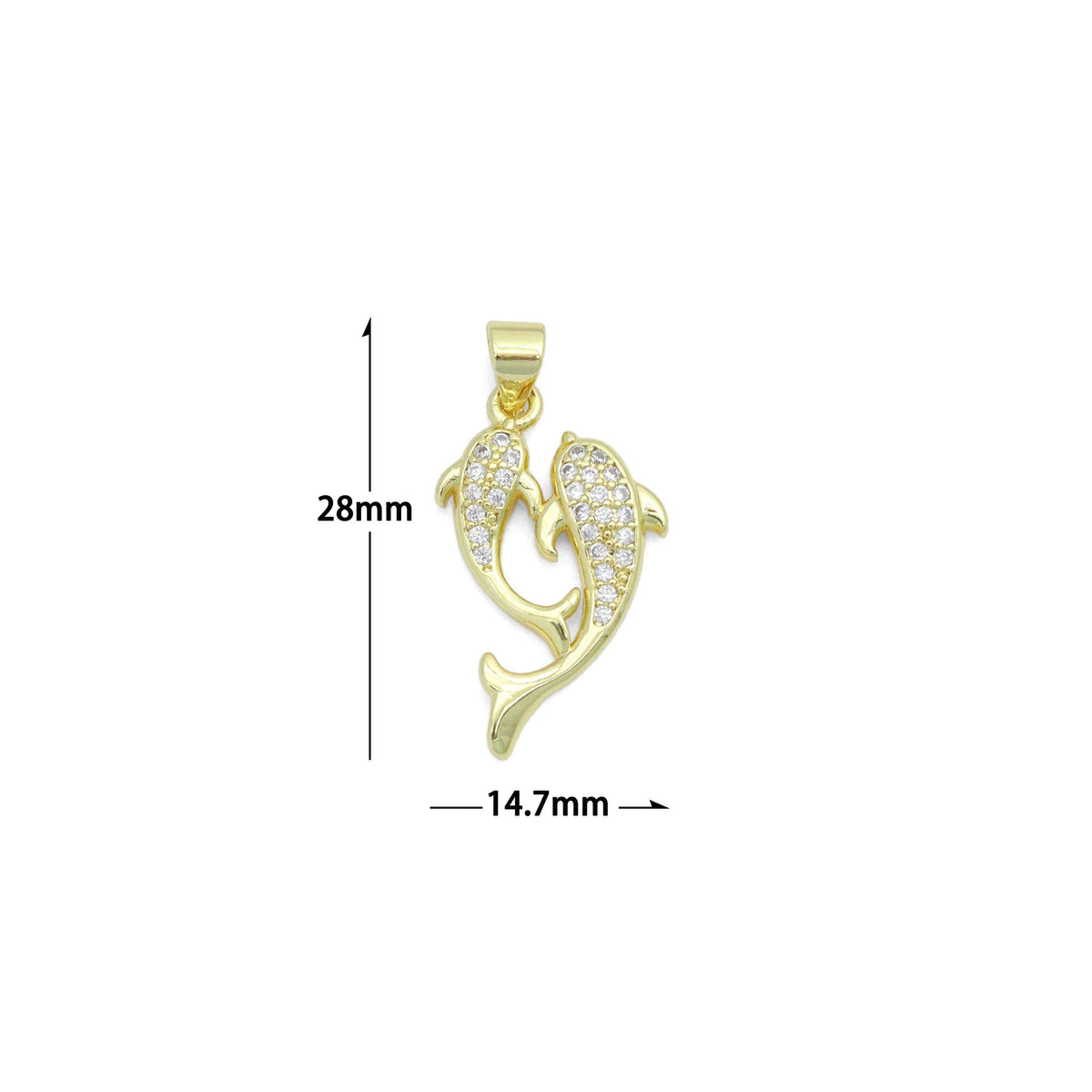 Clear CZ Gold Dolphin Charm Pendant,Sku#LD715