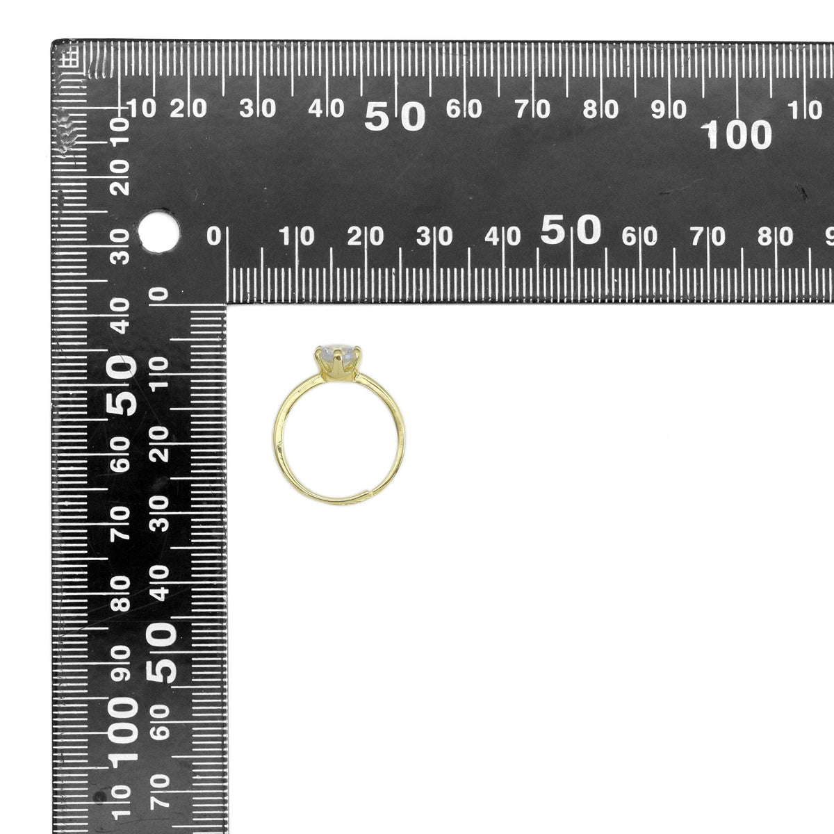 Clear Round Diamond CZ Gold Adjustable Ring, Sku#A179