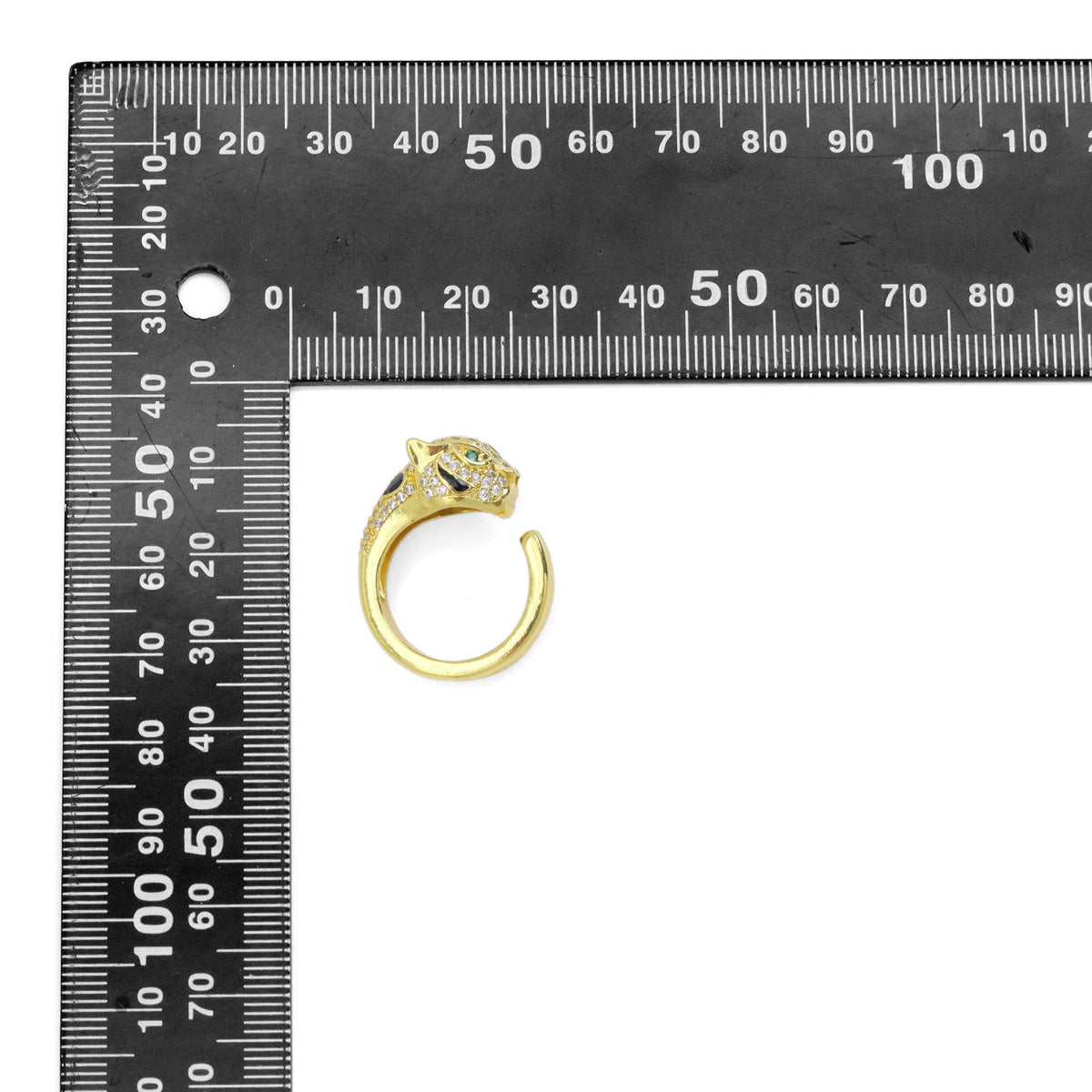 Clear CZ Leopard Head Pather Gold Adjustable Ring, Sku#A178