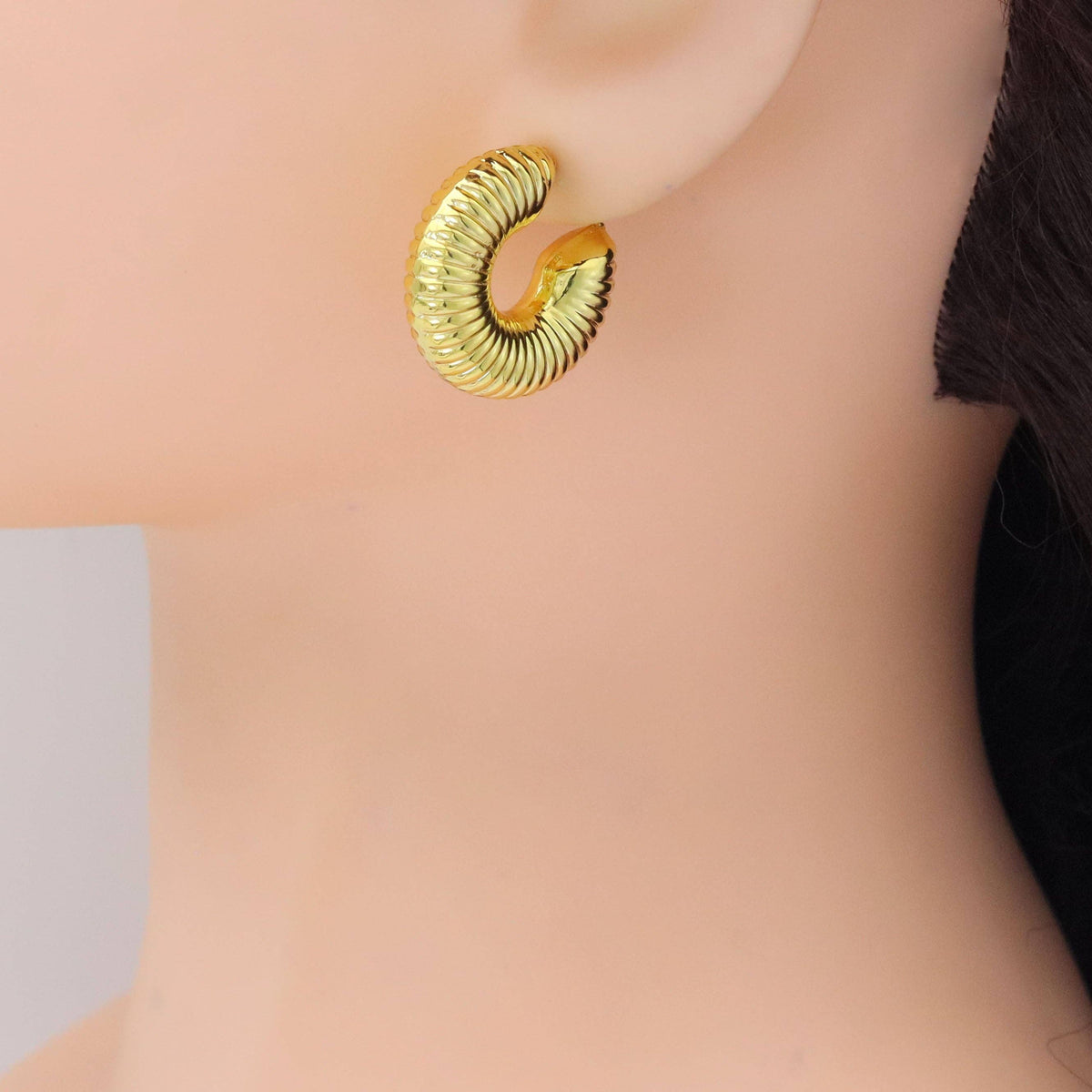 Puffy Snail Gold Silver Thick Hoop Earrings, Sku#A267