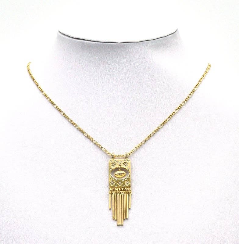 Gold CZ Evil Eye On Rectangle Charm, Sku#JL123