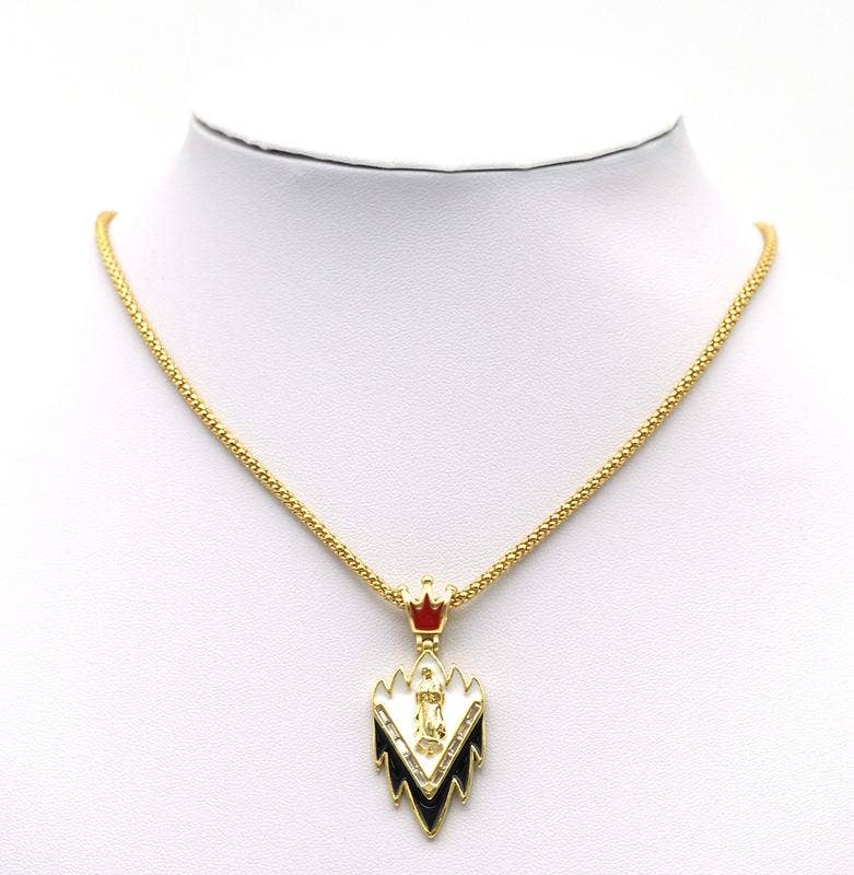 CZ Enamel Virgin Mary on Triangle Shape with Crown Charm, Sku#LD284