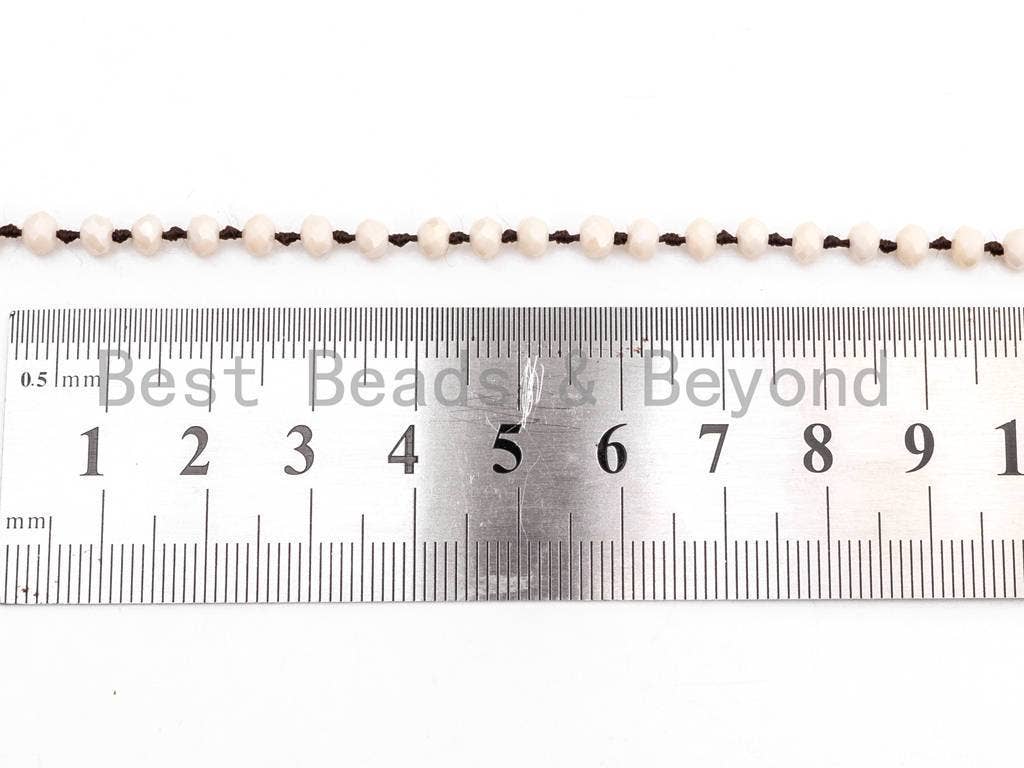 60 Long Hand Knotted Beige Color Crystal Necklace, D18