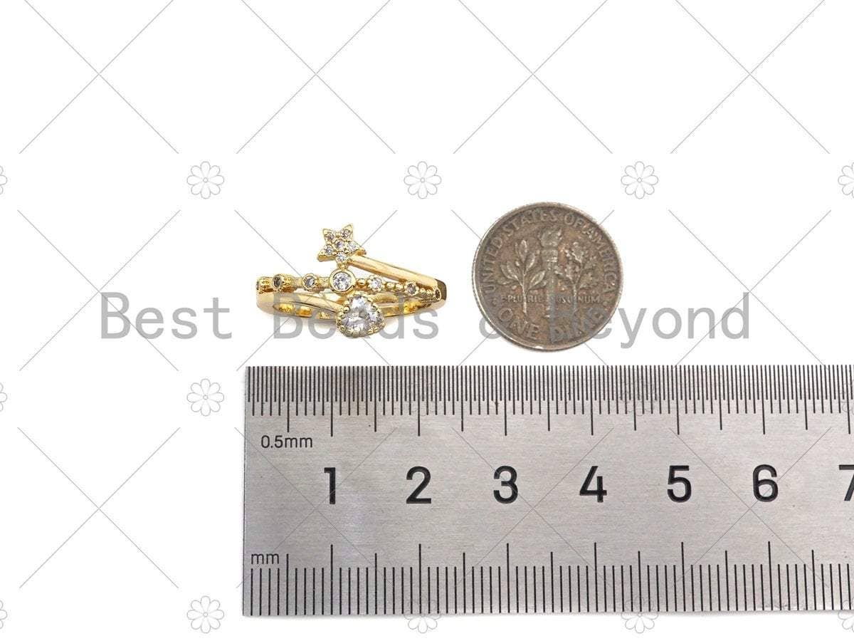 CZ Heart Star Wrap Adjustable Ring, Sku#LD38