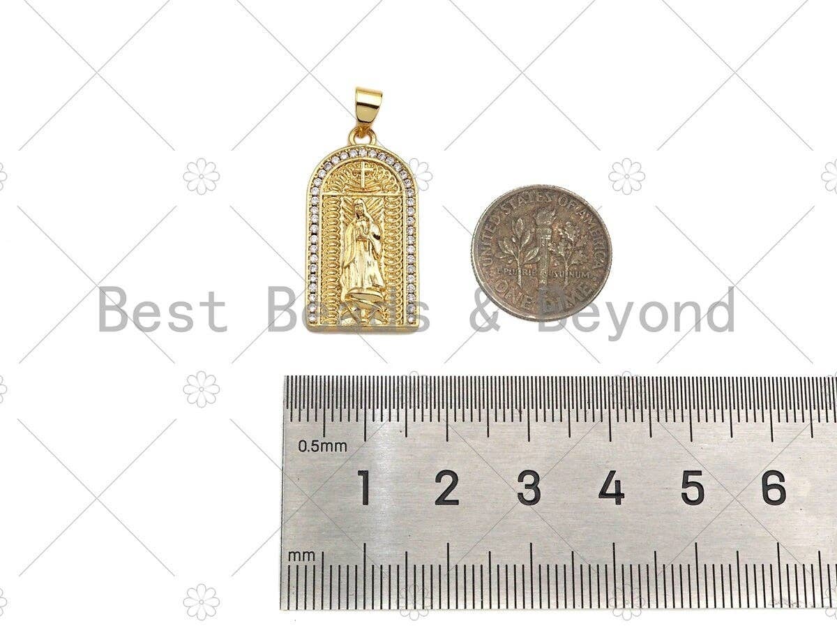 CZ Micro Pave Virgin Mary On Arched Door Shape Pendant/Charm,Cubic Zirconia Charm, 14x27mm, Sku#LD28