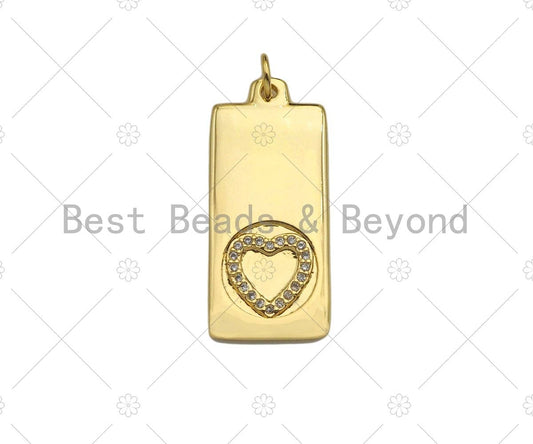 CZ Micro Pave Heart Evil Eye Cross Hamsa Hand On Rectangle Pendant,Dainty Gold Medallion Charm,Necklace Bracelet Charm,12x28mm,Sku#LK277