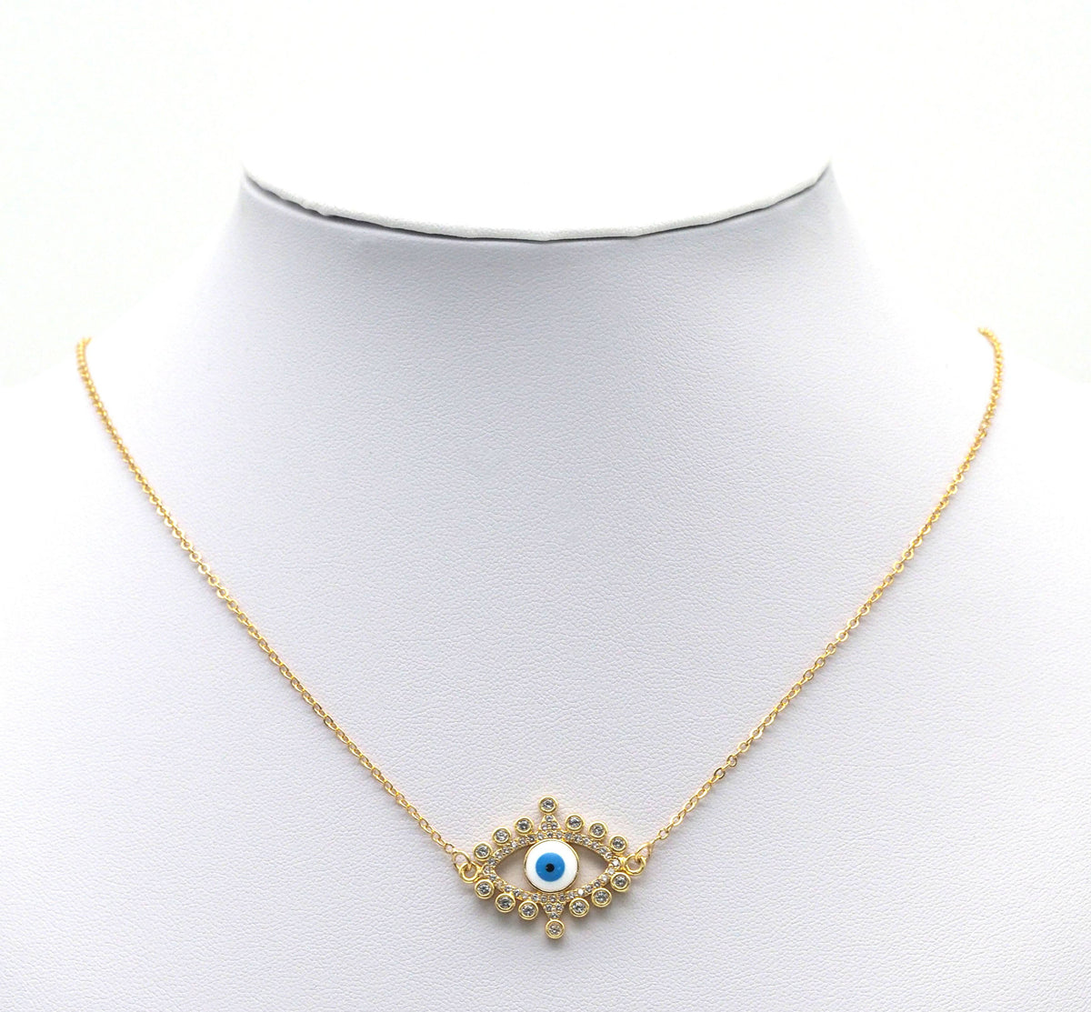 Gold CZ Enamel Evil Eye Connector, Sku#LD329