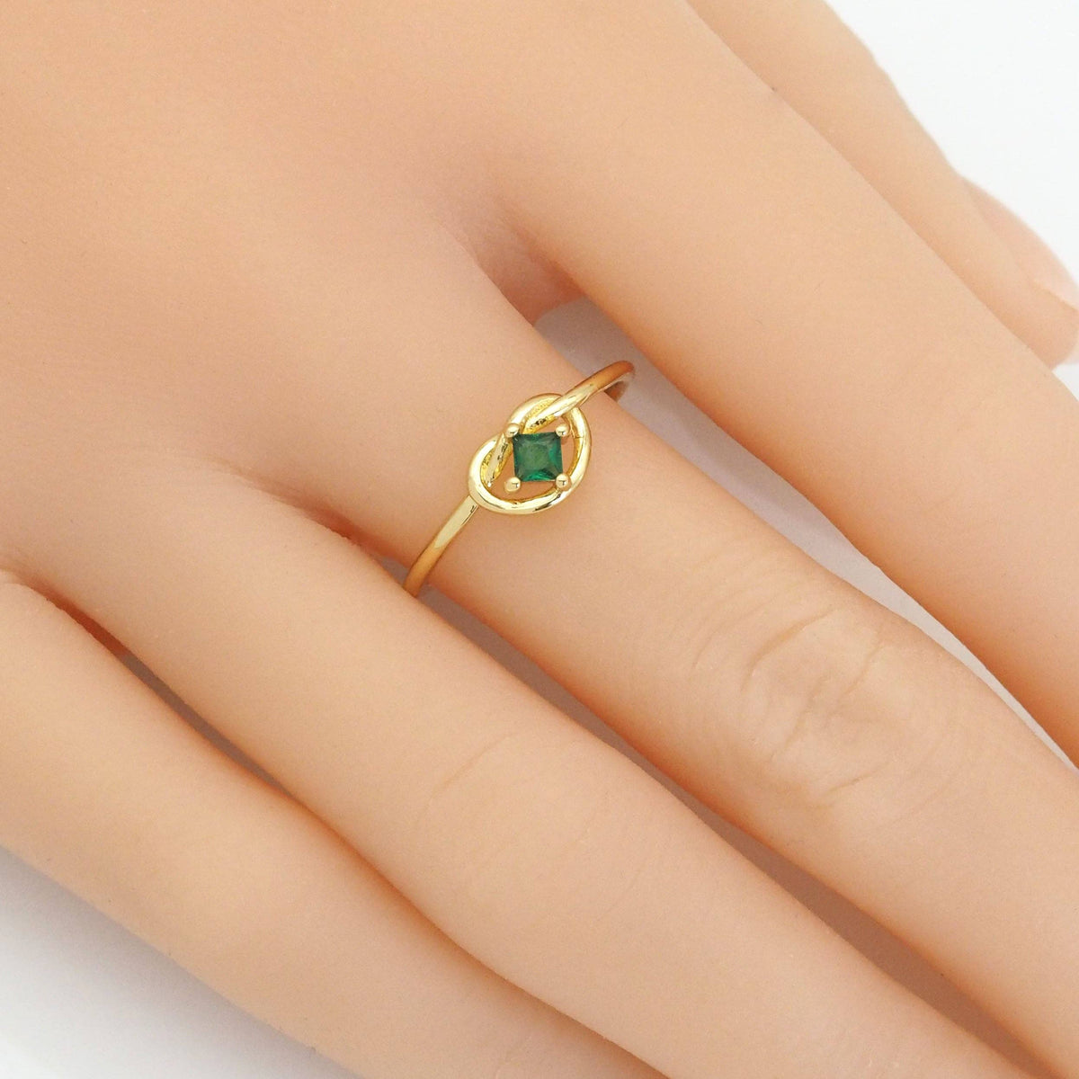 Gold Green CZ Knotted Heart Adjustable Ring, Sku#LK876