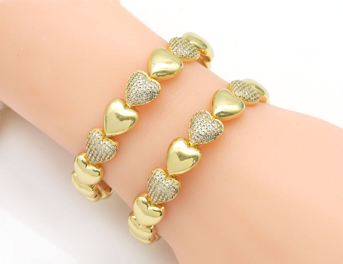 CZ Gold Puffy Heart Bracelet, Sku#LD362
