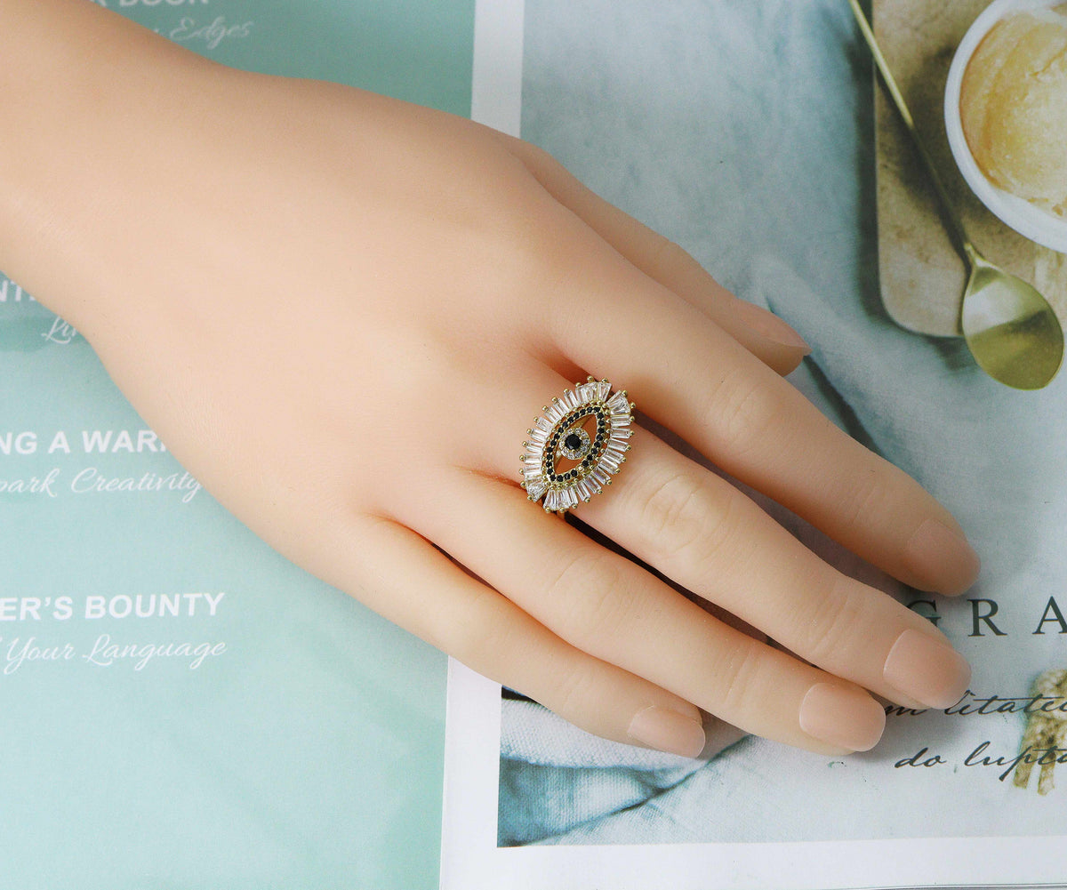 CZ Pave Evil Eye Ring,Sku#B152