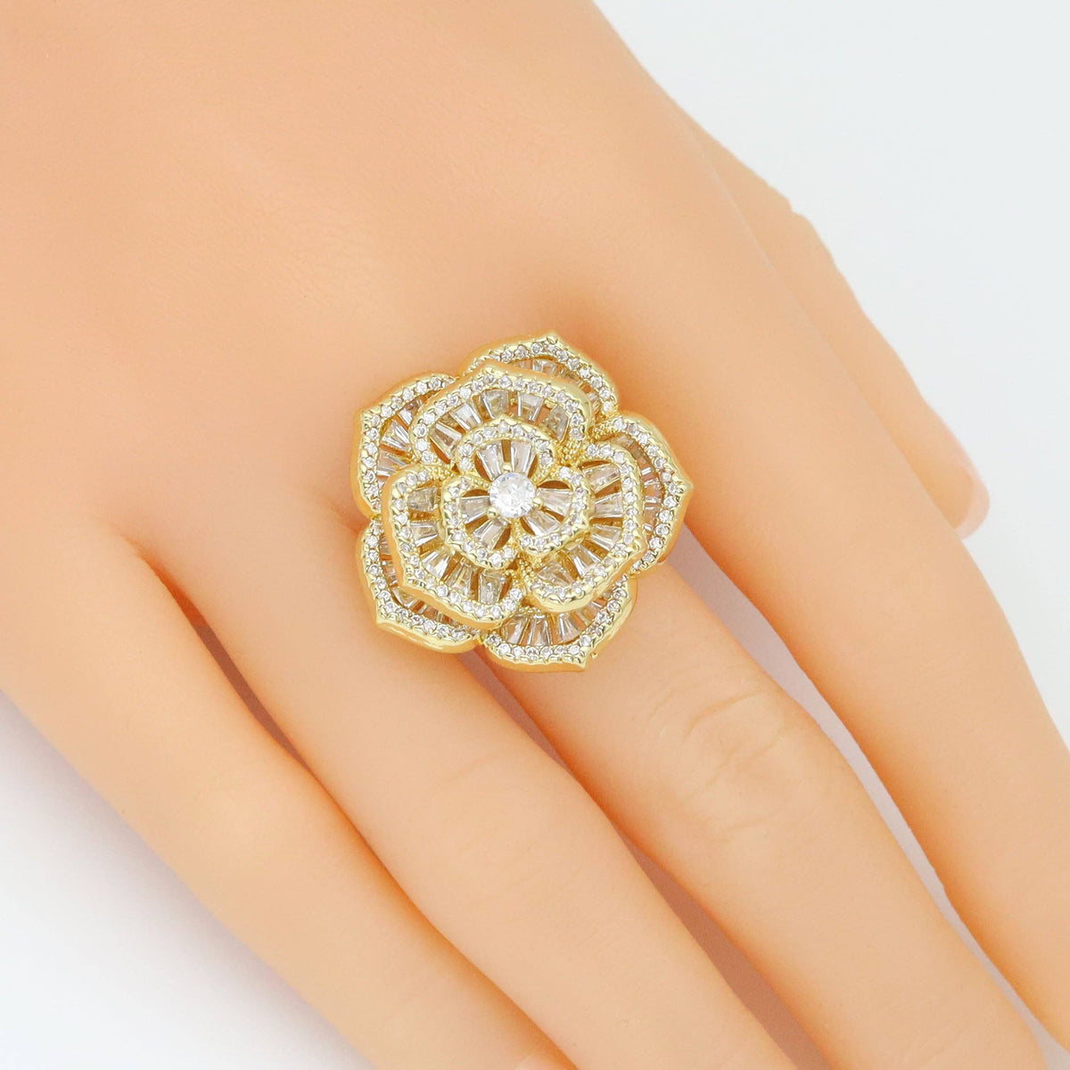 Baguettz CZ Rose Flower Statement Adjustable Ring, Sku#LD621