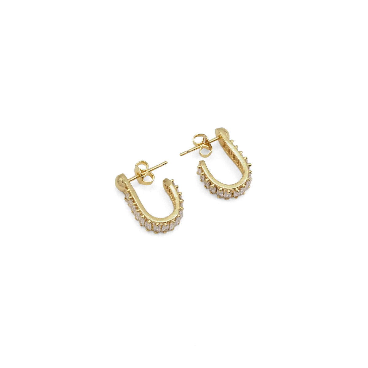 Gold Silver Baguette CZ Oval Shape Earrings, Sku#A127