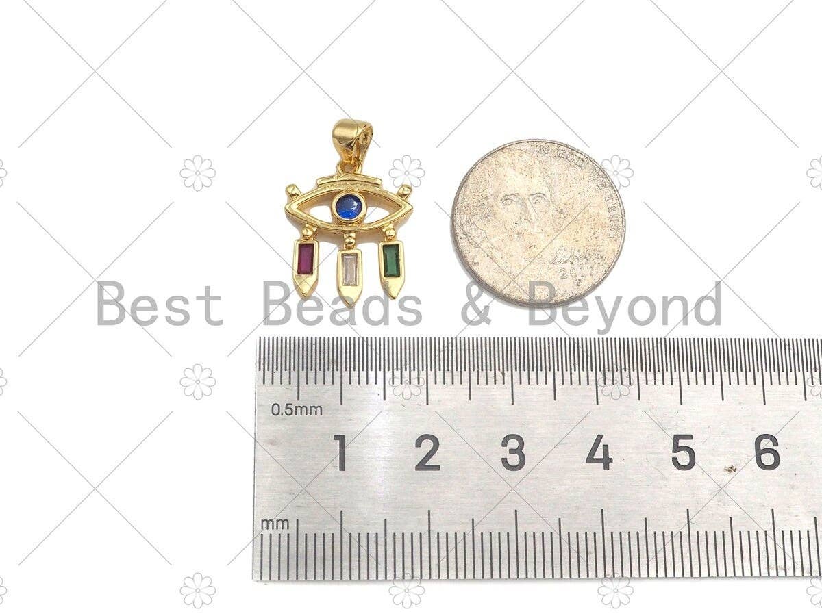 Gold Filled CZ Micro Pave Cobalt Blue Evil Eye Shape Pendant, 18K Gold Filled Evil Eye Charm, Necklace Bracelet Charm, 15x19mm, Sku#LD89