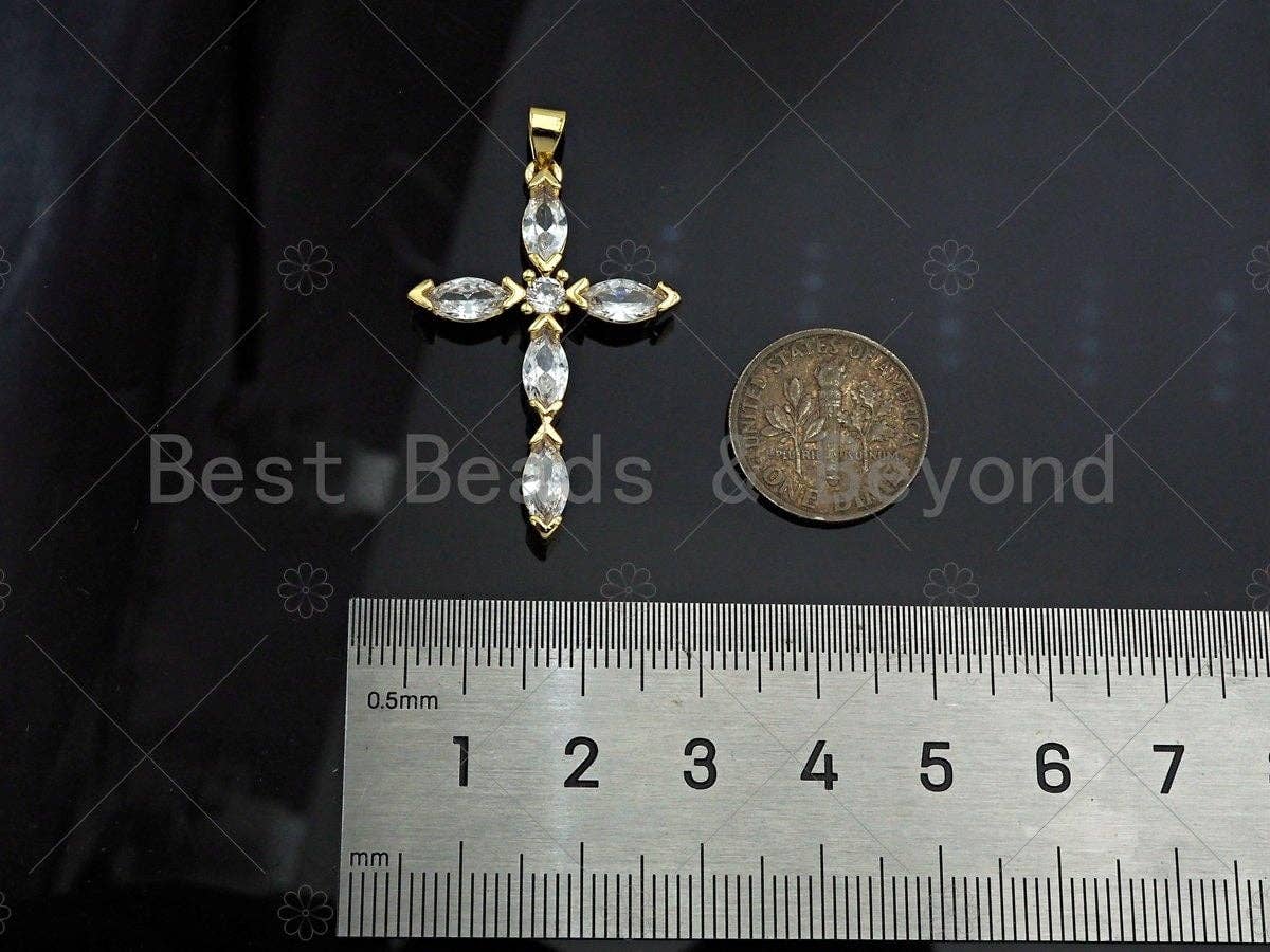 Big CZ Micro Pave Cross Shape Pendant, 18K Gold Filled Cubic Zirconia Cross Charm, Necklace Bracelet Charm Pendant,24x36mm, Sku#LD23