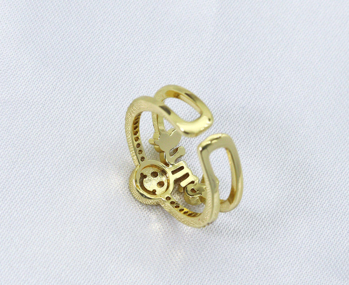 CZ Smile Words with Smiley Face Adjustable Ring, Sku#JL110