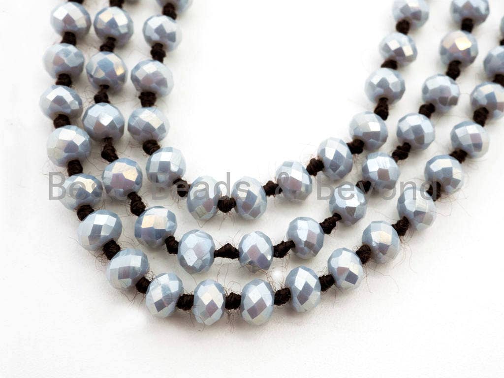 60 Long Hand Knotted AB Gray Color Crystal Necklace, Long Necklace, Gray Color 2x4mm Rondelle Faceted Crystal Beads, SKU#D13