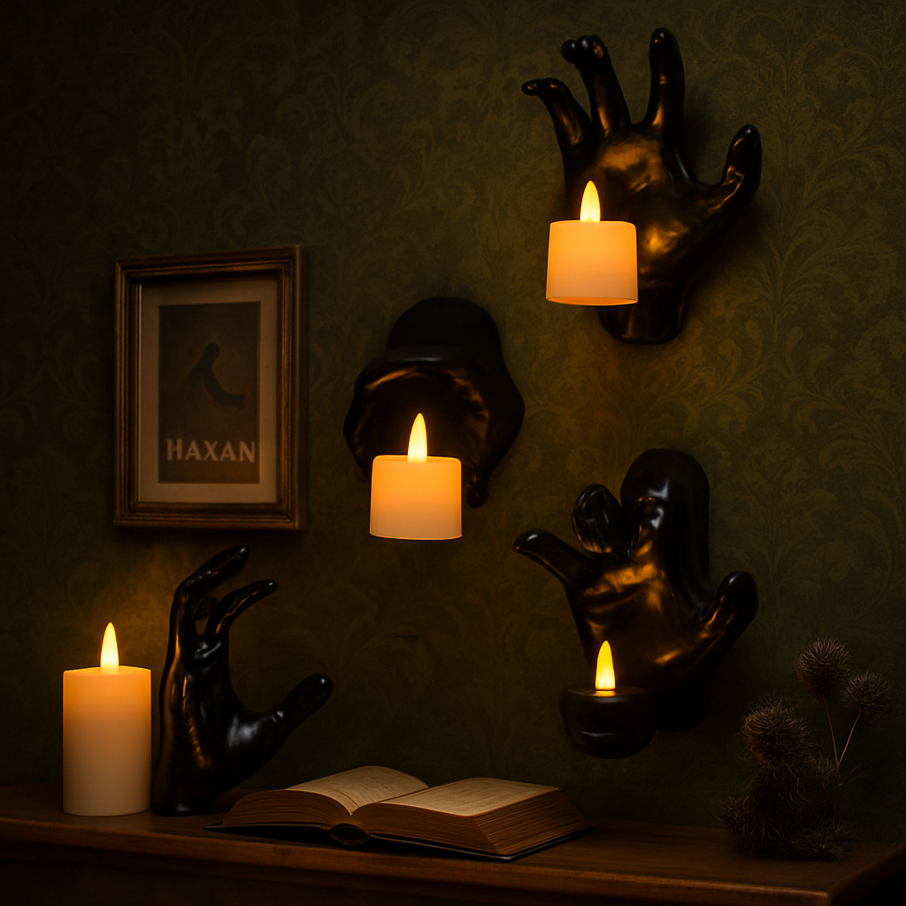 Creepy Reaching Hands With Lighted Candles - Wall Mount