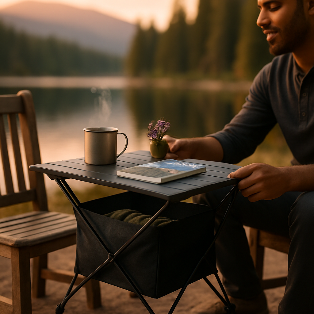 Foldable Camping Table with Storage Basket