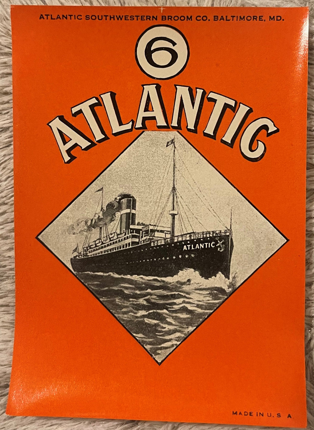 Vintage Atlantic Broom Label Early 20th Century Lithograph Maritime Ship Advertising Collectible π§Ή