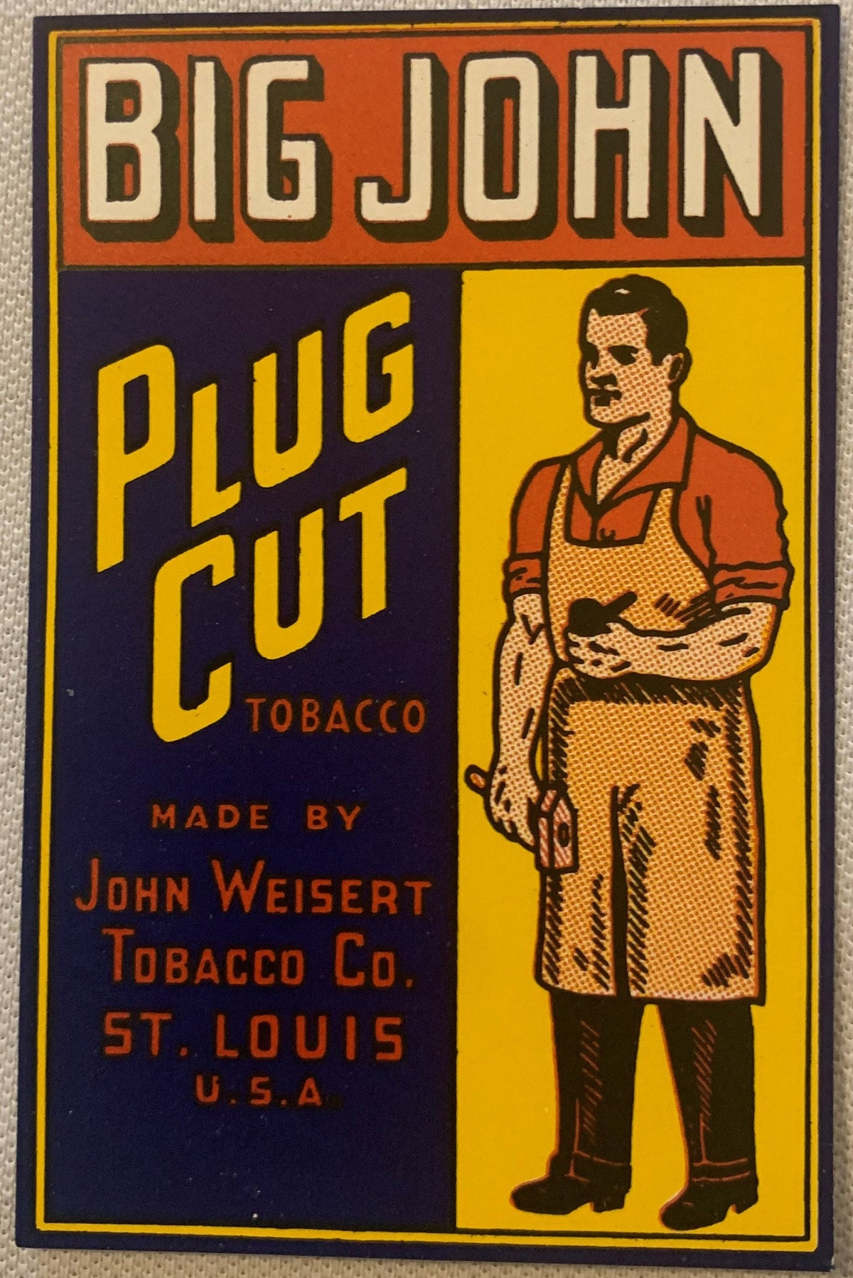 Antique Big John Plug Cut Tobacco Label and Tag Set John Weisert Tobacco Co St Louis Missouri USA Ephemera Collectible π¬