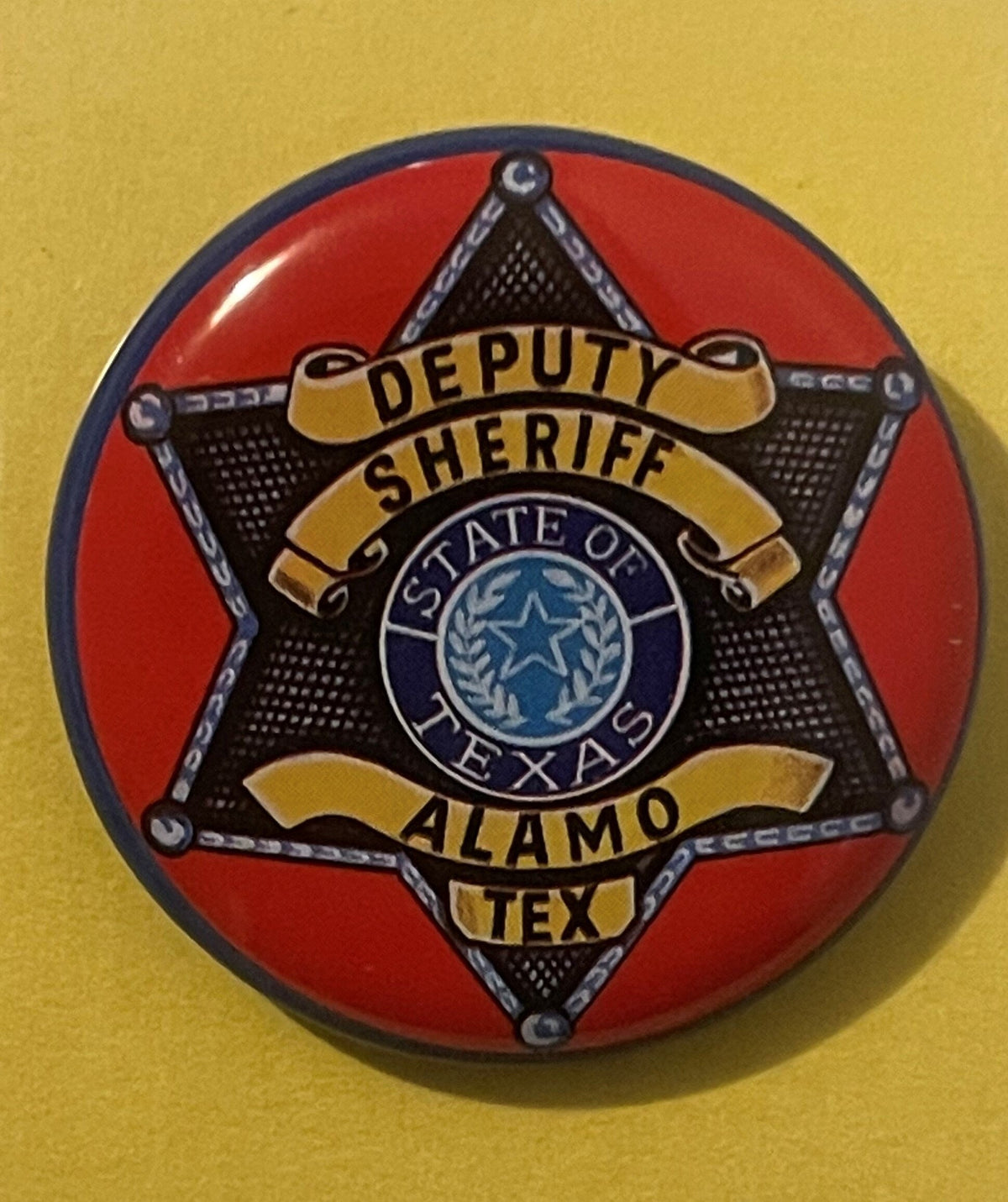 Vintage Tin Litho Deputy Sheriff Badge π Special Police Toy Pin Alamo Texas Made in Japan 1950s